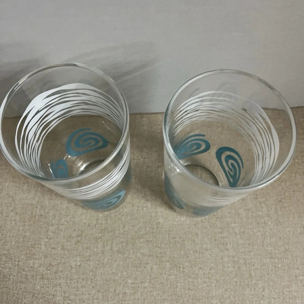 2- Vtg Federal Glass MC Tumblers Teal Swirl Circles 6 1/4